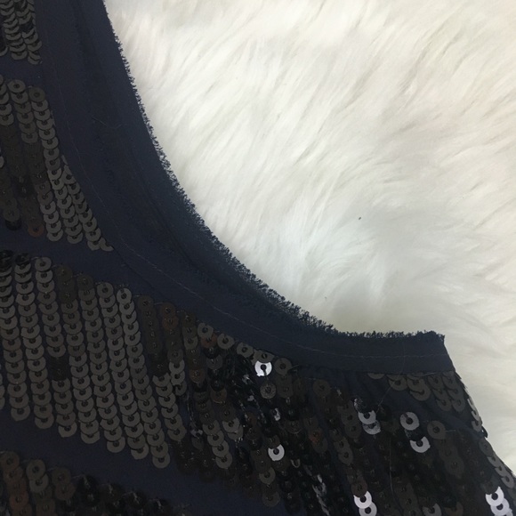 LOFT Navy Black Sequin Tank Sleeveless Blouse LP - Picture 6 of 7
